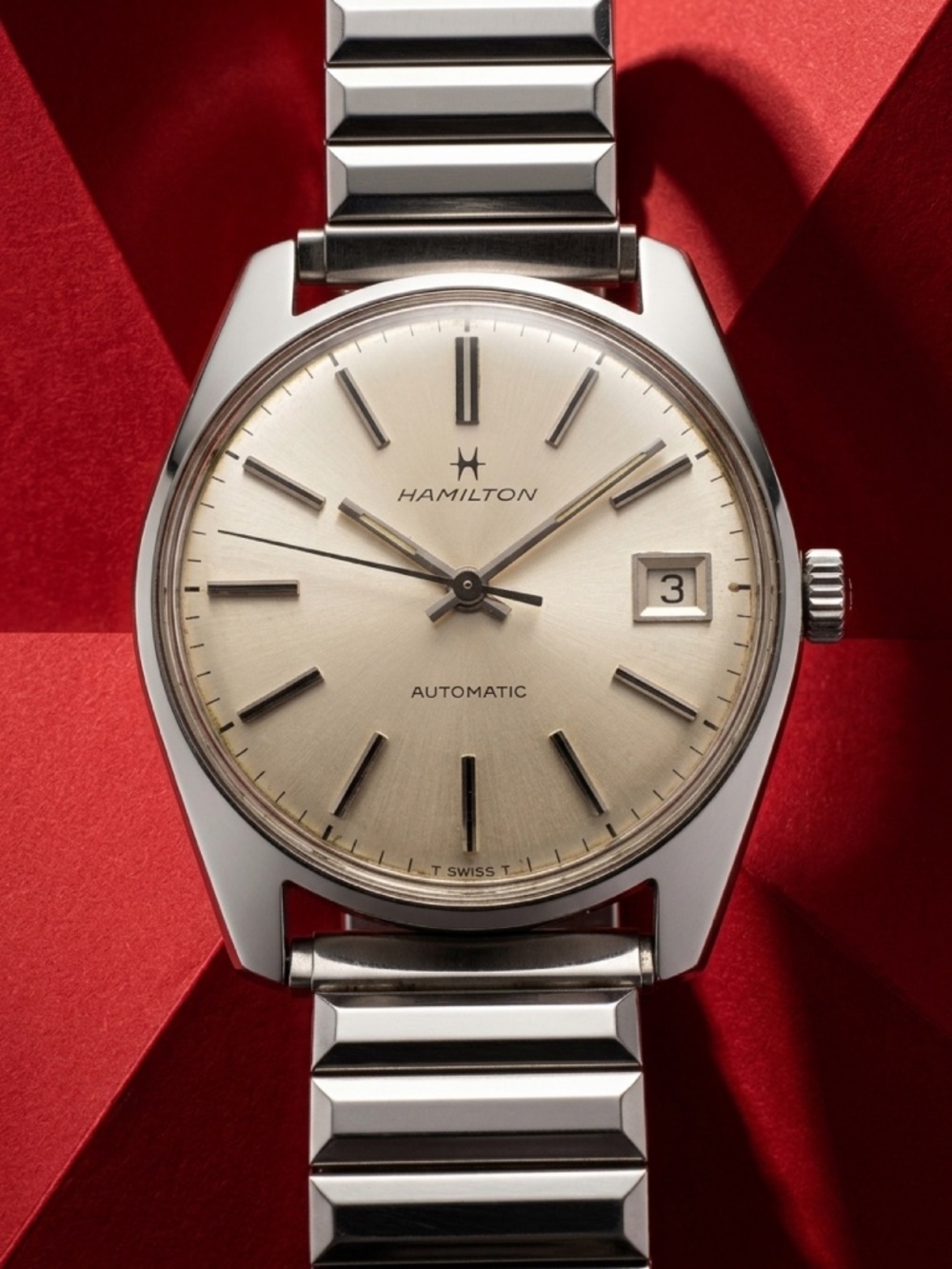 Vintage Hamilton Automatic Self-Winding Silver Dial Date Men's Watch 34mm Case S